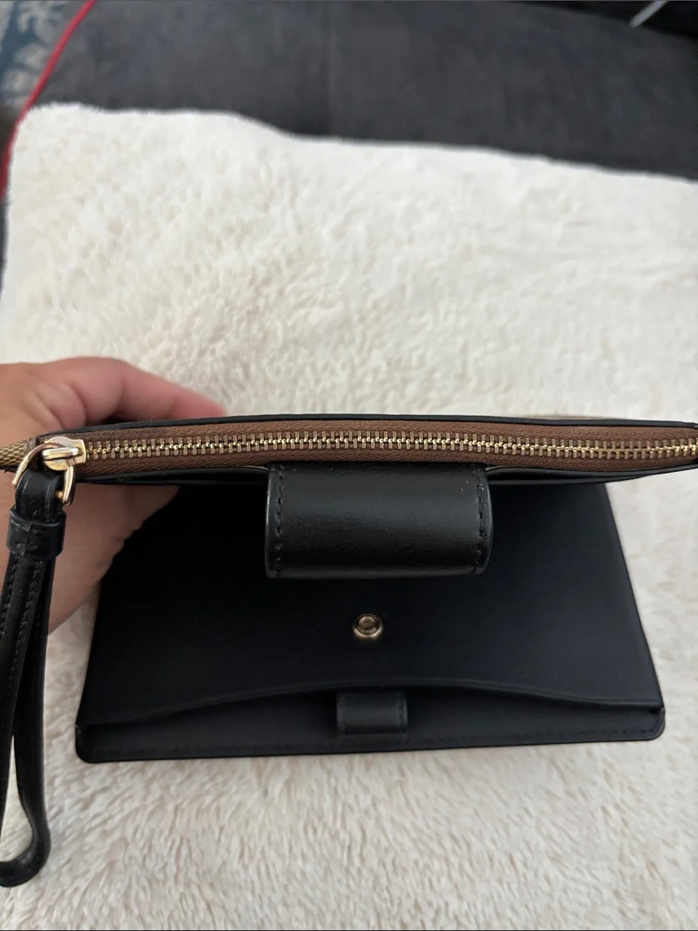 Coach Brown Signature Canvas wallet with Black Leather Trim
